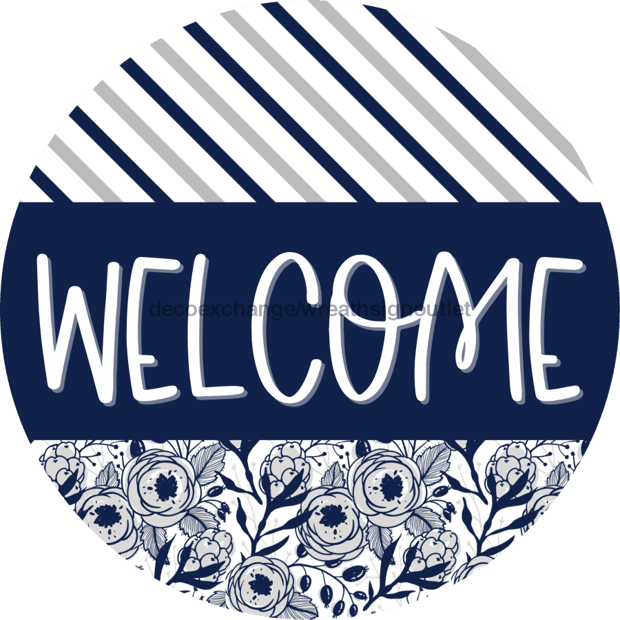 Wreath Sign, Welcome Sign, Blue Floral Sign, Welcome Gift, DECOE-2361, Sign For Wreath, Round Sign wood wreath sign, 18 round, fall, summer, spring, every day
