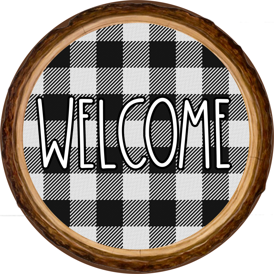 Welcome Buffalo Check 10" Metal Wreath Sign - DECOE-180