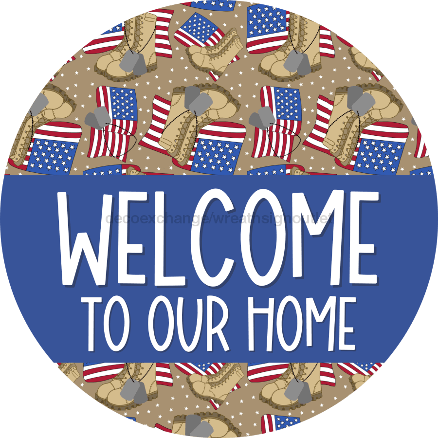 Wreath Sign Welcome Door Hanger Military Veterans Decoe-2399 For Round 18 Wood