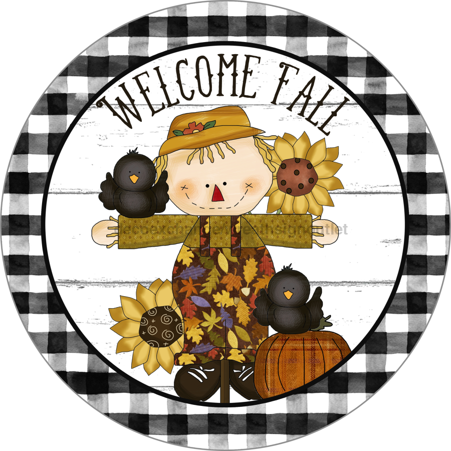 Welcome Fall Scarecrow 10" Metal Wreath Sign - DECOE-106