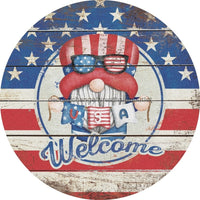 Thumbnail for Wreath Sign, Welcome Sign, Gnome Sign, Round Patriotic Sign, DECOE-477, Sign For Wreath 8 round, metal sign, patriotic