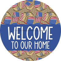 Thumbnail for Wreath Sign Welcome Wreath Sign Military Veterans Decoe-2399 For Round 10 Metal
