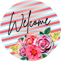 Thumbnail for Welcome Paper Roses Pink 12" Metal Wreath Sign - DECOE-185A