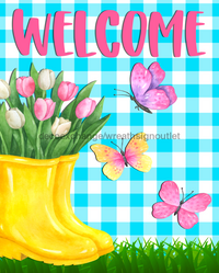 Thumbnail for Wreath Sign, Welcome Sign, Rubber Boots Sign, Spring Sign, 8x10