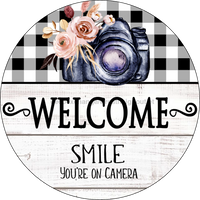 Thumbnail for Wreath Sign, Welcome Sign, Smile your on camera sign, Round Sign, DECOE-507, Sign For Wreath, DecoExchange - DecoExchange