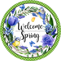 Thumbnail for Wreath Sign, Welcome Spring Sign, Blue Flower Sign, DECOE-527, Sign For Wreath, DecoExchange - DecoExchange