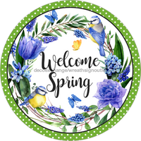 Thumbnail for Wreath Sign, Welcome Spring Sign, Blue Flower Sign, DECOE-527, Sign For Wreath,  wood wreath sign, 10 round, spring, every day, summer