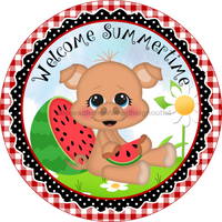 Thumbnail for Wreath Sign, Welcome Summer Sign, Watermelon Sign, Pig Sign, DECOE-528, Sign For Wreath, DecoExchange - DecoExchange