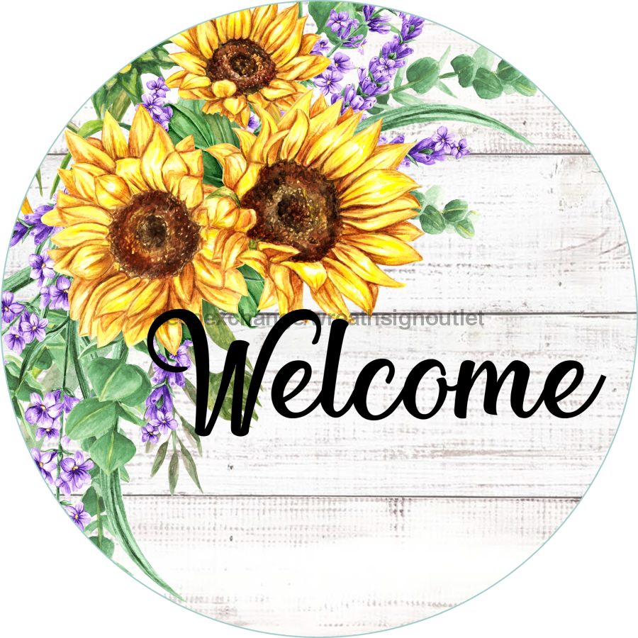 Wreath Sign, Welcome Sign, Sunflower Sign, DECOE-536, Sign For Wreath 8 round, metal sign, every day, summer