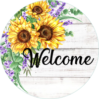 Thumbnail for Wreath Sign, Welcome Sign, Sunflower Sign, DECOE-536, Sign For Wreath 8 round, metal sign, every day, summer