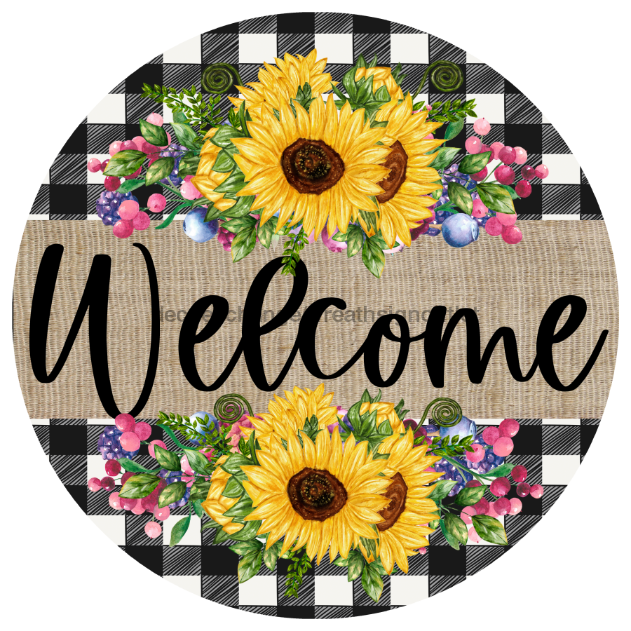 Wreath Sign, Welcome Sunflower Sign, Everyday Sign, DECOE-1070, Sign For Wreath 10 round, metal sign, Every Day, Summer, Fall