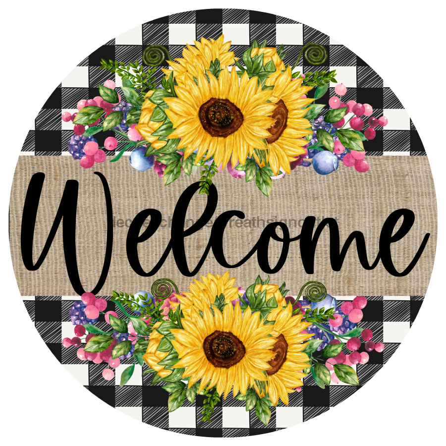 Wreath Sign, Welcome Sunflower Sign, Everyday Sign, DECOE-1070, Sign For Wreath metal sign, 12 round, every day