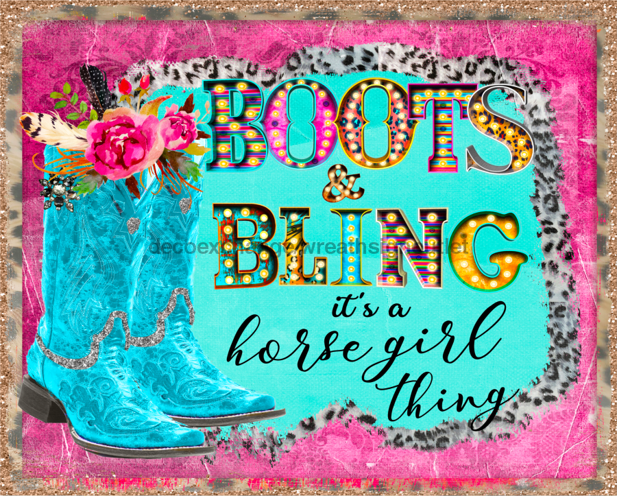 Wreath Sign, Western Sign, Teal Boots Sign, 8x10" Metal Sign DECOE-797, Sign For Wreath, DecoExchange - DecoExchange
