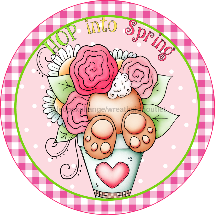 Wreath Sign, Whimsical Easter, Round Easter Sign, Hop Into Spring, DECOE-510, Sign For Wreath, DecoExchange - DecoExchange