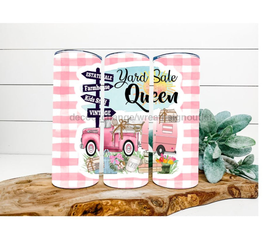 Yard Sale Queen Tumbler, Pink Gingham Tumbler 20 oz Skinny Tumbler - DECOETUMBLER-232