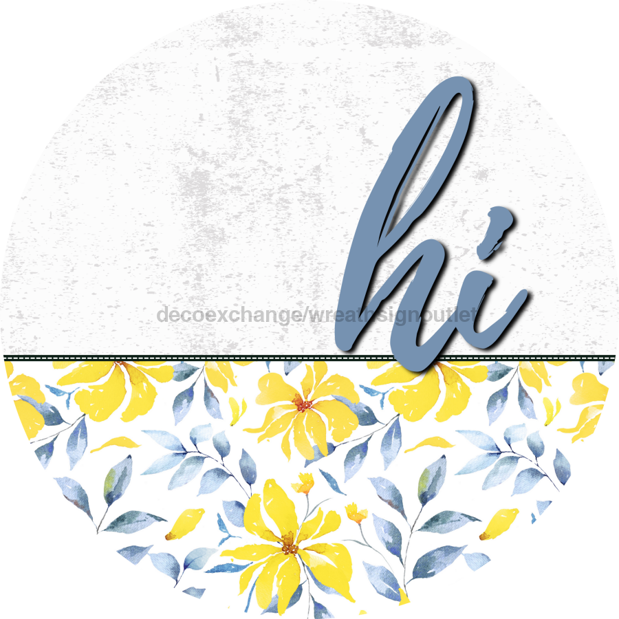 Yellow And Blue Floral Door Hanger Dco-01604-Dh 18’ Round Wood