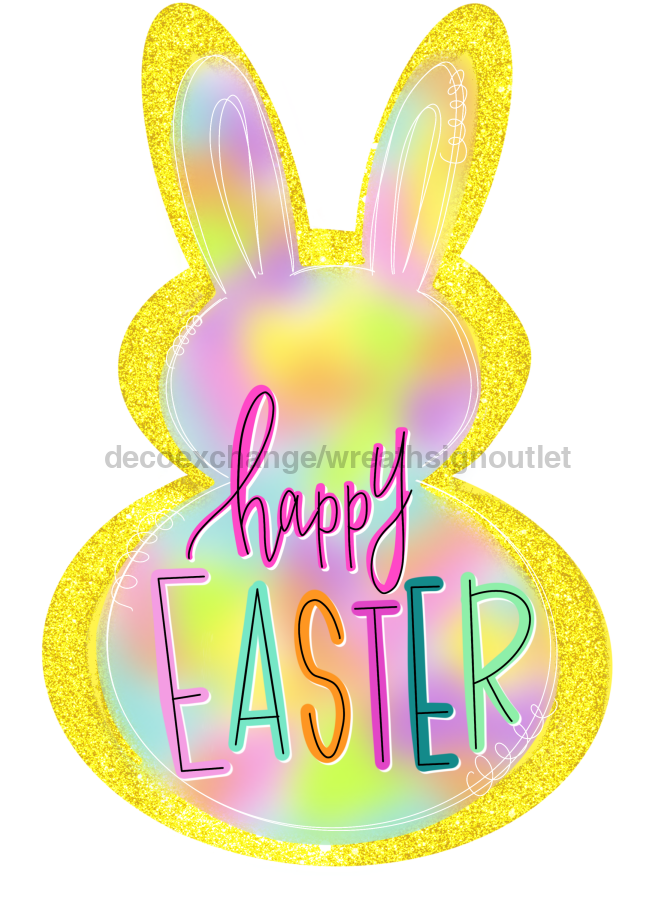 Yellow Easter Bunny 22" Wood Door Hanger - TWW-W-0008-DH