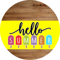 Thumbnail for Yellow Hello Summer Door Hanger Dco-01643-Dh-Y 18’ Round Wood