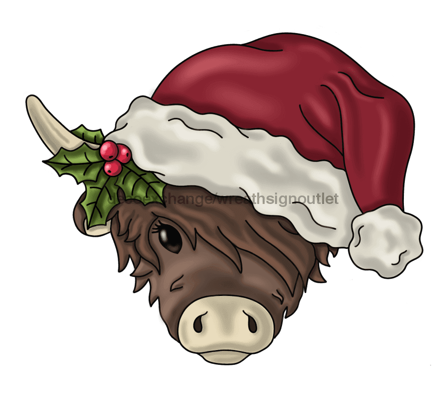 Christmas Highland Cow Sign, Christmas Sign, Funny Cow Sign, wood sign, PCD-W-038 wood wreath sign, wreath size wood, christmas, funny