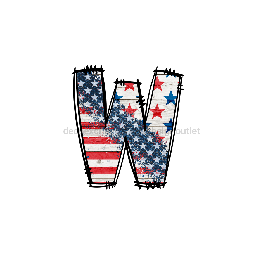 Custom Patriotic Initial Sign Door Hanger Rustic Wood Sign Decoe-W-307 22 W