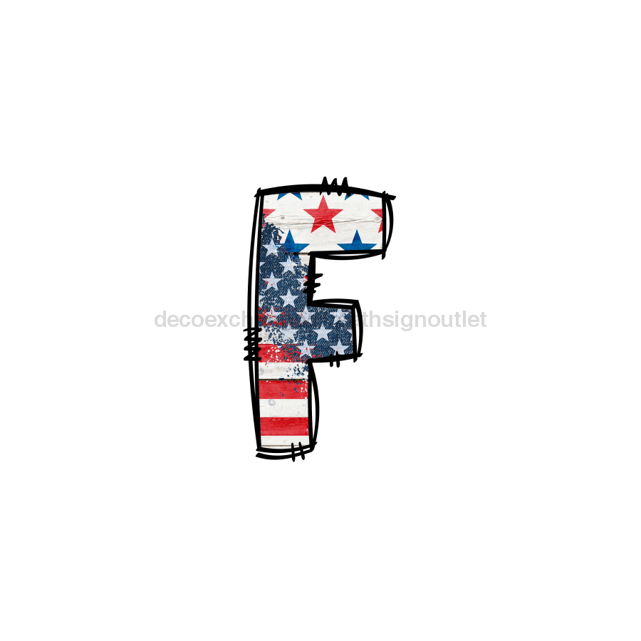 Custom Patriotic Initial Sign Door Hanger Rustic Wood Sign Decoe-W-307 22 F