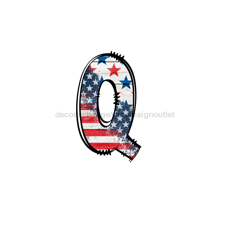 Custom Patriotic Initial Sign Door Hanger Rustic Wood Sign Decoe-W-307 22 Q