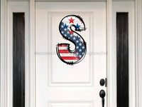 Thumbnail for Custom Patriotic Initial Sign Door Hanger Rustic Wood Sign Decoe-W-307 22 S