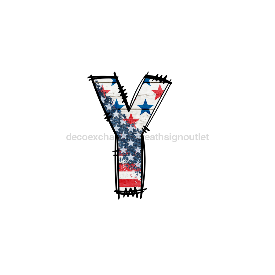 Custom Patriotic Initial Sign Door Hanger Rustic Wood Sign Decoe-W-307 22 Y