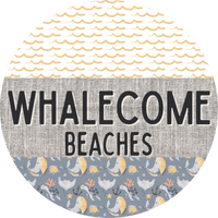 Thumbnail for Door Hanger Funny Nautical Sign Whalecome Whale Beach Turtle 18 Wood Beaches Decoe-2163-Dh Round
