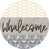 Thumbnail for Door Hanger Funny Nautical Sign Whalecome Whale Beach Turtle 18 Wood Decoe-2167-Dh Round