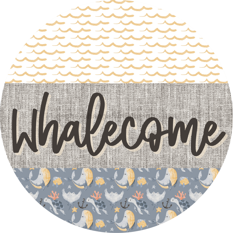 Door Hanger Funny Nautical Sign Whalecome Whale Beach Turtle 18 Wood Decoe-2167-Dh Round