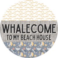 Thumbnail for Door Hanger Funny Nautical Sign Whalecome Whale Beach Turtle 18 Wood To My Home Decoe-2165-Dh Round