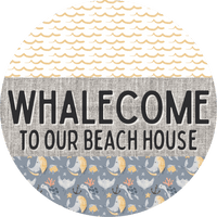 Thumbnail for Door Hanger Funny Nautical Sign Whalecome Whale Beach Turtle 18 Wood To Our House Decoe-2164-Dh