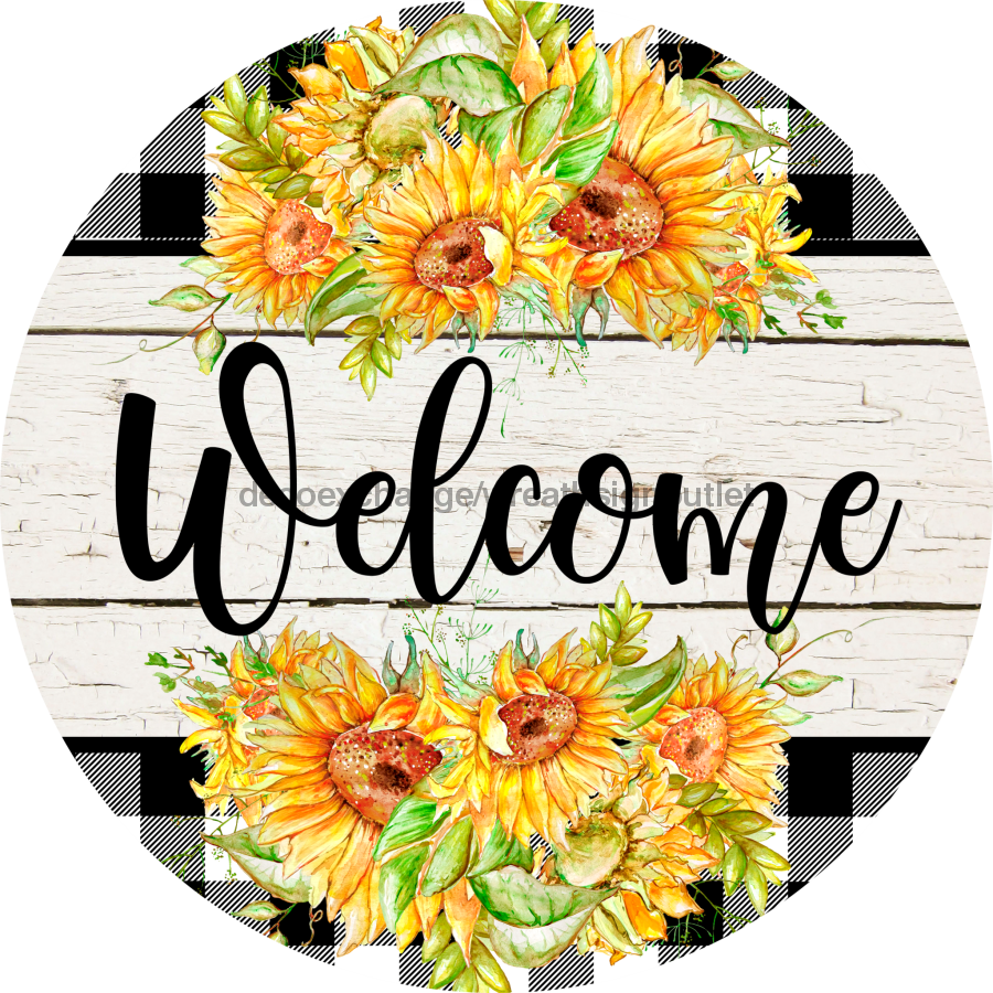 Wreath Sign, Fall Sign, Welcome Sunflower Sign, 10" Round Metal Sign DECOE-334, Sign For Wreath, DecoExchange - DecoExchange