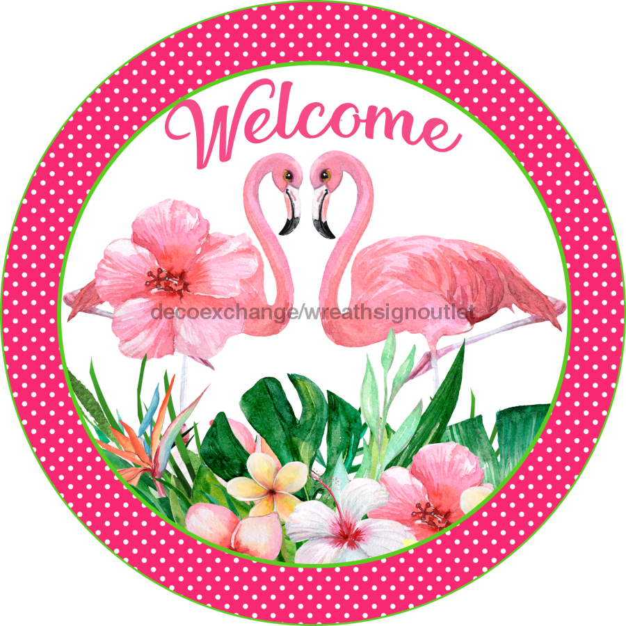Vinyl Decal, Flamingo Sign, Spring Sign, 10" Round Metal Sign VINYL-DECOE-273, Sign For Wreath, DecoExchange - DecoExchange