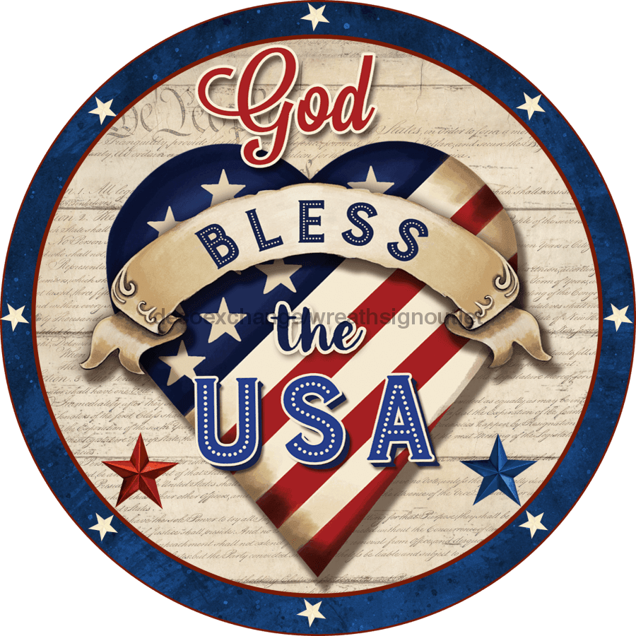 Vinyl Decal, God Bless The USA, Patriotic Sign, 10" Round Metal Sign VINYL-DECOE-255, Sign For Wreath, DecoExchange - DecoExchange