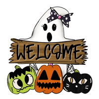 Thumbnail for Halloween Welcome Ghost, wood sign, DECOE-W-015 wreath size wood, wood wreath sign, halloween