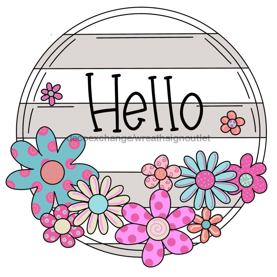 Hello Sign, Floral Sign, wood sign, PCD-W-003 door hanger, summer, fall, spring, every day