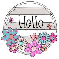 Thumbnail for Hello Sign, Floral Sign, wood sign, PCD-W-002 wreath size wood, wood wreath sign, summer, spring, every day