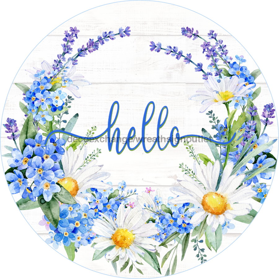 Vinyl Decal, Hello Spring Sign, Floral Sign, 10" Round Metal Sign VINYL-DECOE-257, Sign For Wreath, DecoExchange - DecoExchange