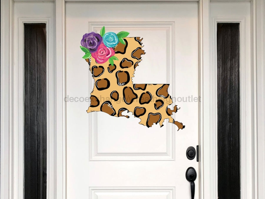Louisiana Sign Football Leopard Wood Sign Door Hanger Decoe-W-111 22