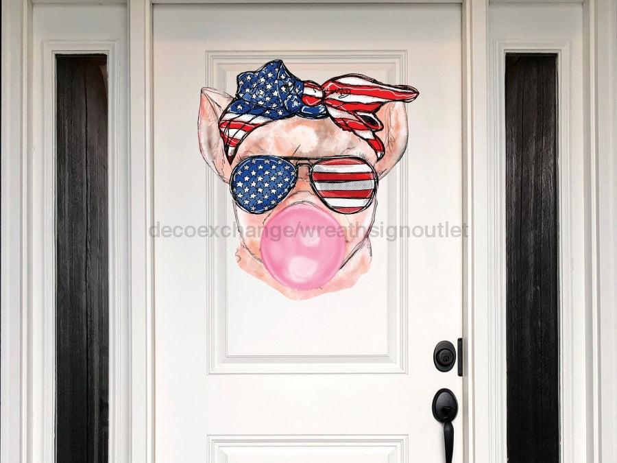 Pig Sign Patriotic Wood Sign Door Hanger Decoe-W-145 22