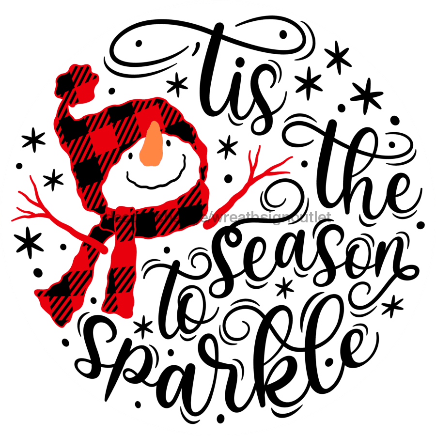 Wreath Sign, Snowman Sign, Tis The Season, Christmas Sign, 10" Round, Metal Sign, DECOE-759, DecoExchange, Sign For Wreath - DecoExchange