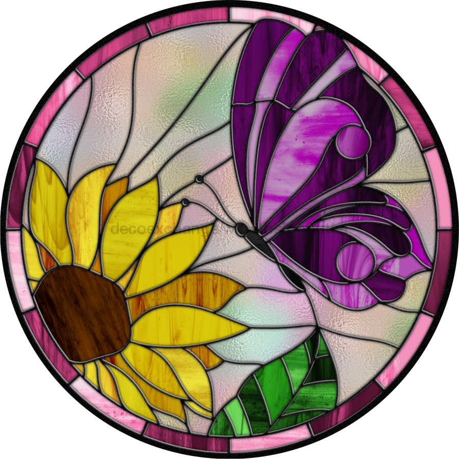 Stained Glass Sign, Butterfly Sign, DECOE-4038-DH, 18 Wood Round