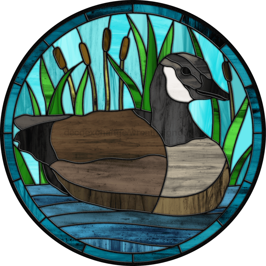 Stained Glass Sign, duck Sign, DECOE-4043-DH, 18 Wood Round