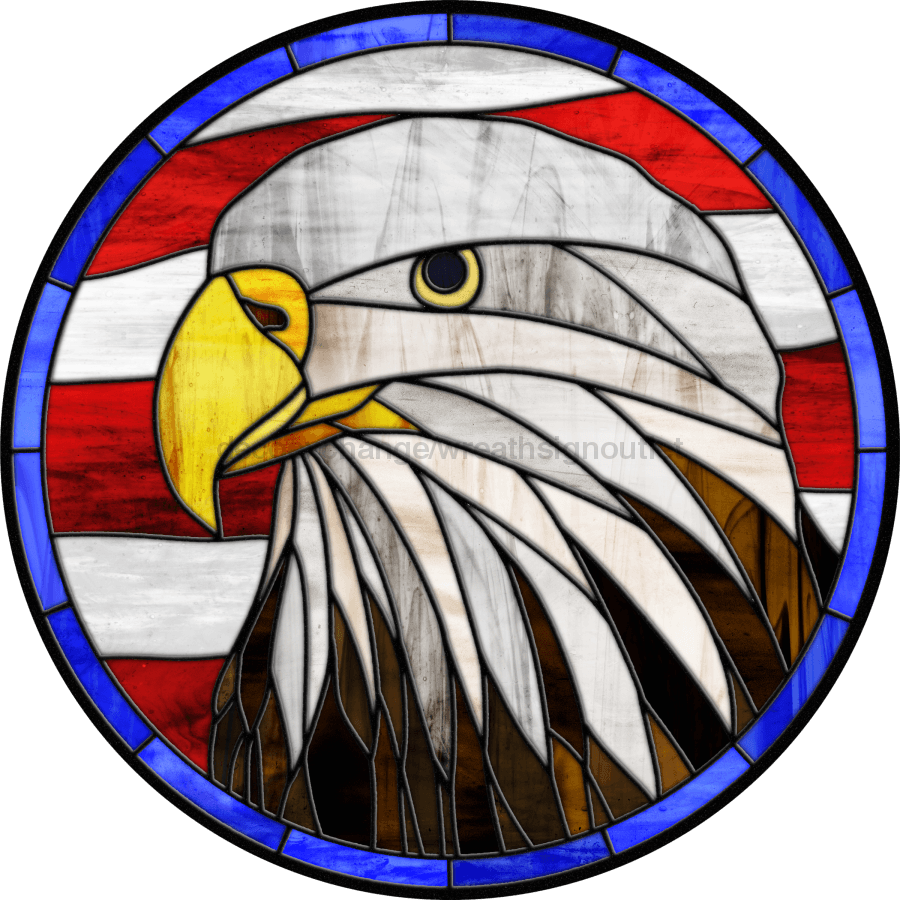 Stained Glass Sign, Eagle Sign, Patriotic Sign, DECOE-4050-DH, 18 Wood Round