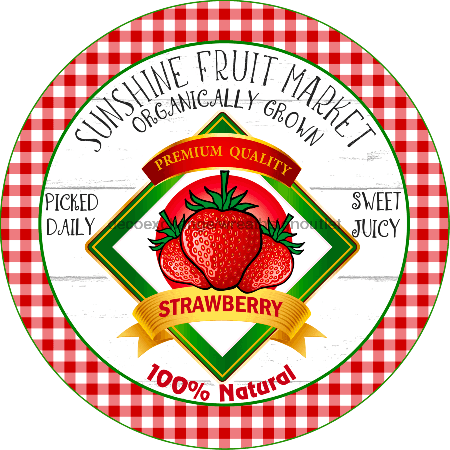 Wreath Sign, Summer Sign, Strawberry Sign, 10" Round Metal Sign DECOE-821, Sign For Wreath, DecoExchange - DecoExchange