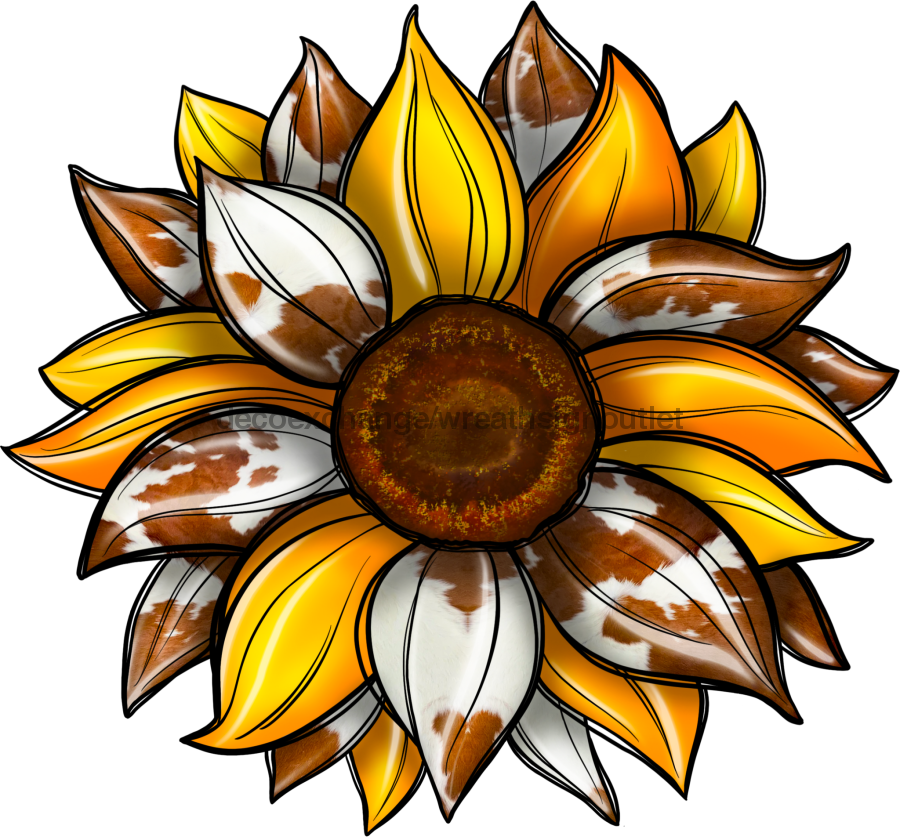 Sunflower, Cow Print Flower, Animal Print Flower, Yellow Flower, wood sign, DECOE-W-079 wreath size wood, wood wreath sign, summer, fall, every day, pet