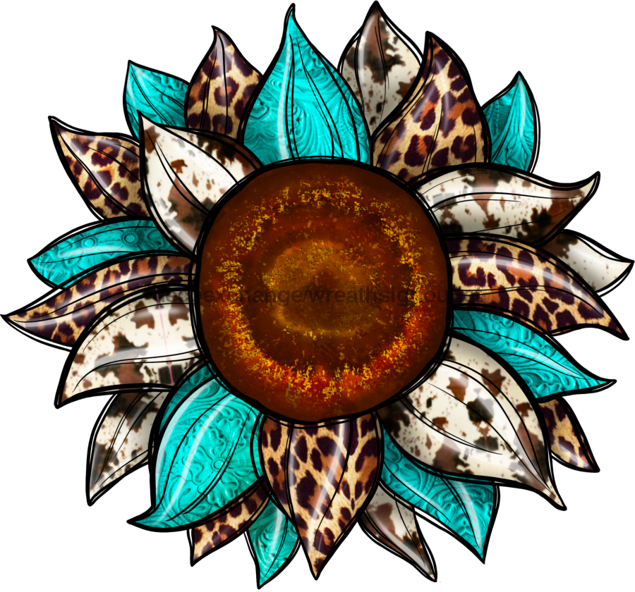 Sunflower, Cow Print Flower, Leopard Flower, wood sign, Door Hanger, DECOE-W-090 wreath size wood, wood wreath sign, summer, fall, every day, pet