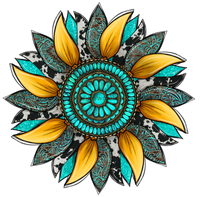 Thumbnail for Sunflower, Cow Print Flower, Turquoise Flower, Western Flower, wood sign, Door Hanger, DECOE-W-091 wreath size wood, wood wreath sign, summer, fall, every day, pet